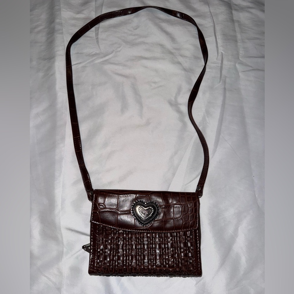 Brighton Brown Croc-Embossed Leather Cross Body Bag